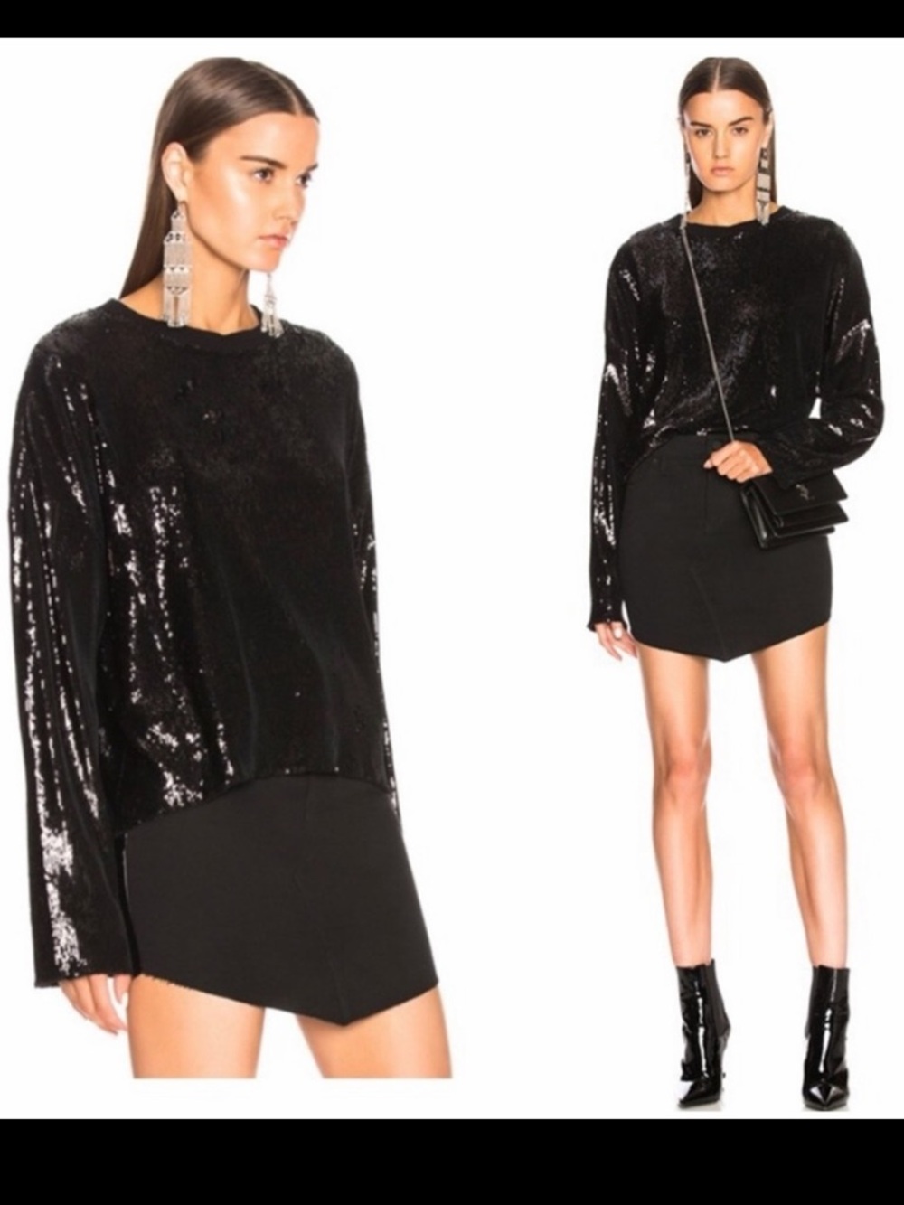 RtA Emmett Black Sequin Metallic Long-Sleeve Women’s Top Whimsigoth Oversized M